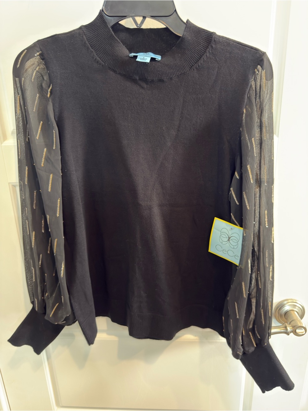 CeCe Black Sweater with Pale Blue Label